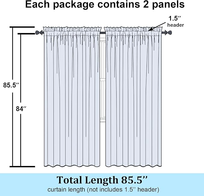 Simplebrand Black Sheer Curtains 84 Inches Long, Light Filtering Rod Pocket - Image 4