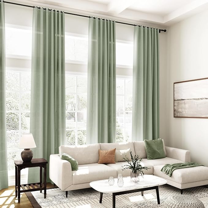 Desert Sage Linen Curtains for Living Room 126 Inches Long Light Filtering Semi - Image 8