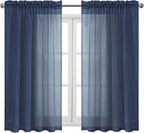 DWCN Navy Blue Sheer Curtains Semi Transparent Voile Rod Pocket Curtains - Image 9