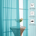 Lecloud Turquoise Sheer Curtains 63 Inch Length 2 Panels, Voile Light Filtering - Image 5