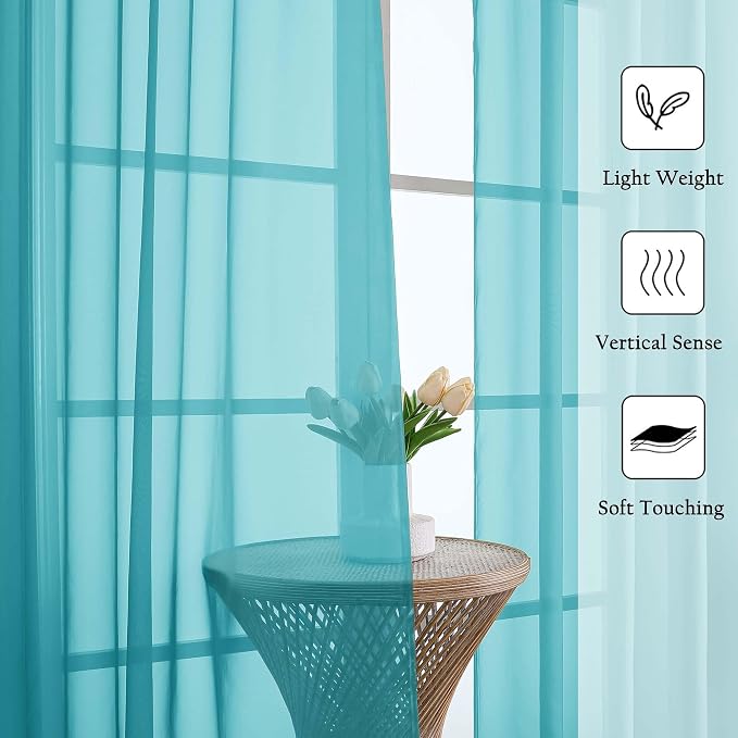 Lecloud Turquoise Sheer Curtains - Image 2