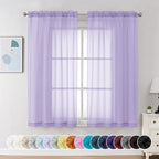 Chyhomenyc Lilac Sheer Curtains 54 Inch Long 2 Panels, Light Filtering Rod - Image 2