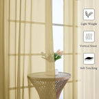 Lecloud Gold Sheer Curtains 63 Inch Length 2 Panels, Rod Pockets Window - Image 5