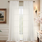 Aiyufeng Sheer Ivory Curtains 120 Inches Long, Extra Long Rod Pocket Solid by Aiyufeng