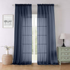 Lecloud Navy Blue Sheer Curtains 96 Inches Long 2 Pcs, Light Filtering Window by Lecloud
