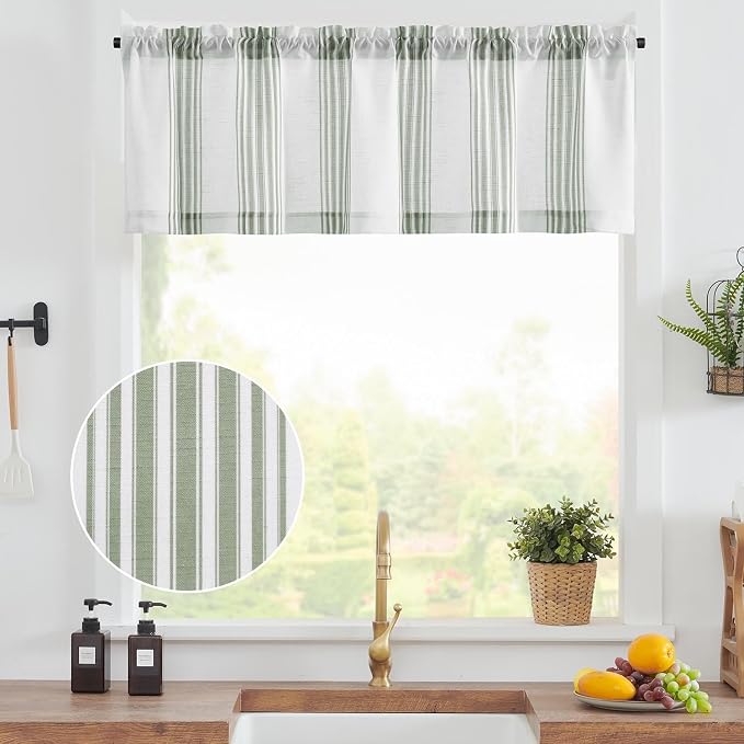 jinchan Striped Linen Valance Curtain 16 Inch Vertical Striped Valance - Image 9