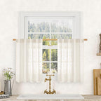 LAMIT Cream Linen Kitchen Curtains 30 Inch Length, Semi Sheer Light Filtering by LAMIT