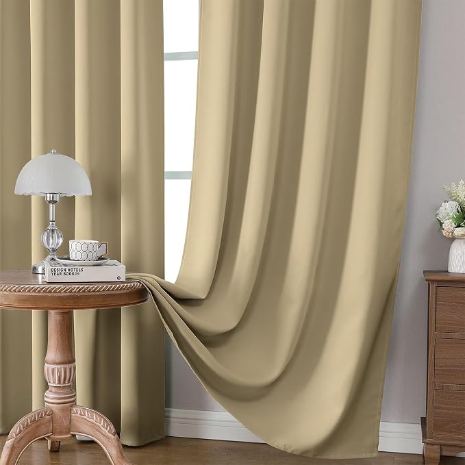 CUCRAF Beige Blackout Curtains 45 inch Length 2 Panels Set, Rod Pocket Room - Image 5