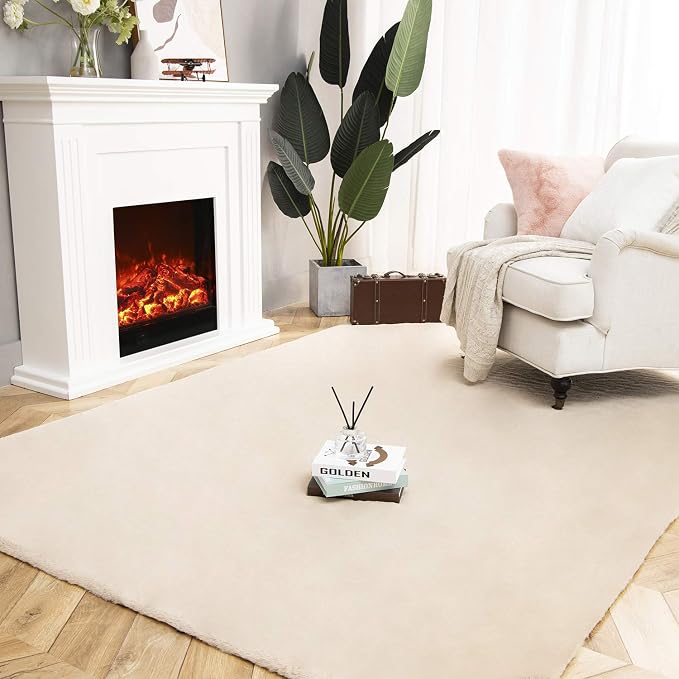 Ashler Faux Fur Rug, Ultra Soft Faux Rabbit Fur, 6 x 9 Feet Rectangle, Machine - Image 8