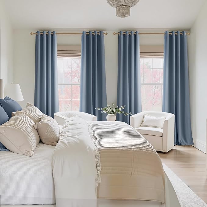 NICETOWN Room Darkening Draperies Curtains Panels, 2 Panels Stone Blue W52 x L63 - Image 2