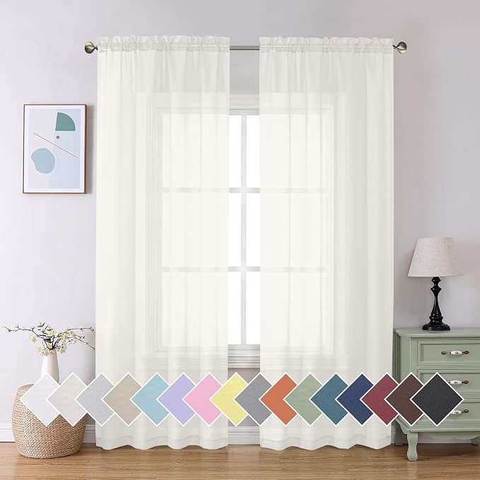 Aiyufeng 2 Pack Ivory Sheer Curtain 84 Inches Long, Light Filtering Airy Voile by Aiyufeng