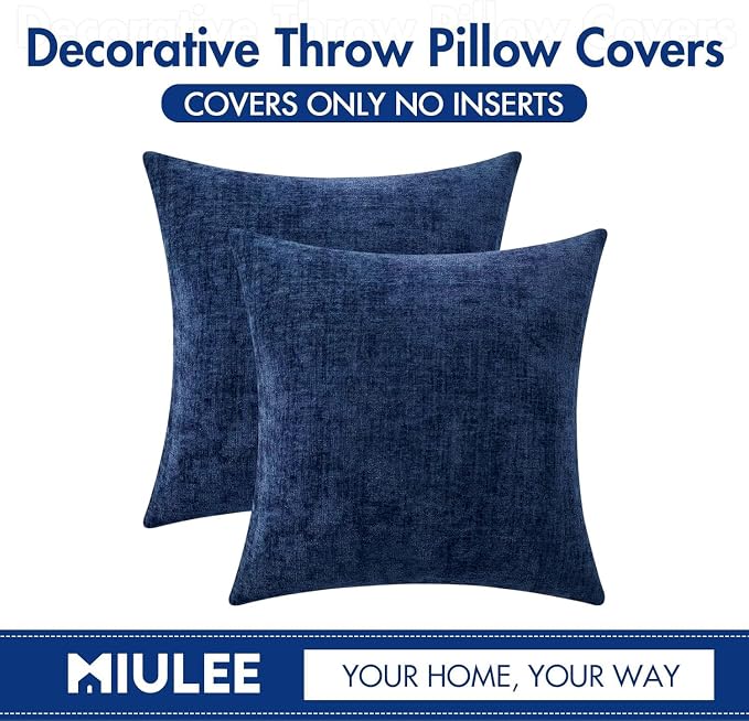 MIULEE Pack of 2 Couch Throw Pillow Covers 18x18 Inch Spring Soft Navy Chenille - Image 6