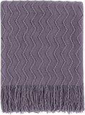 BOURINA Dark Lavender Throw Blanket 60 x80 Inches Throw Textured Solid Soft by BOURINA