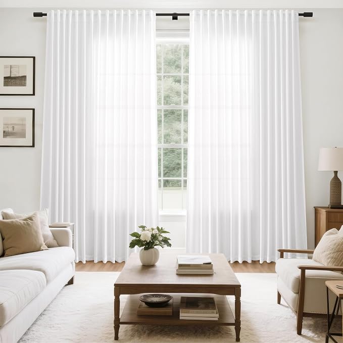 Extra Wide Linen Curtains for Living Room 102 Inch for Bedroom Divider Off - Image 7