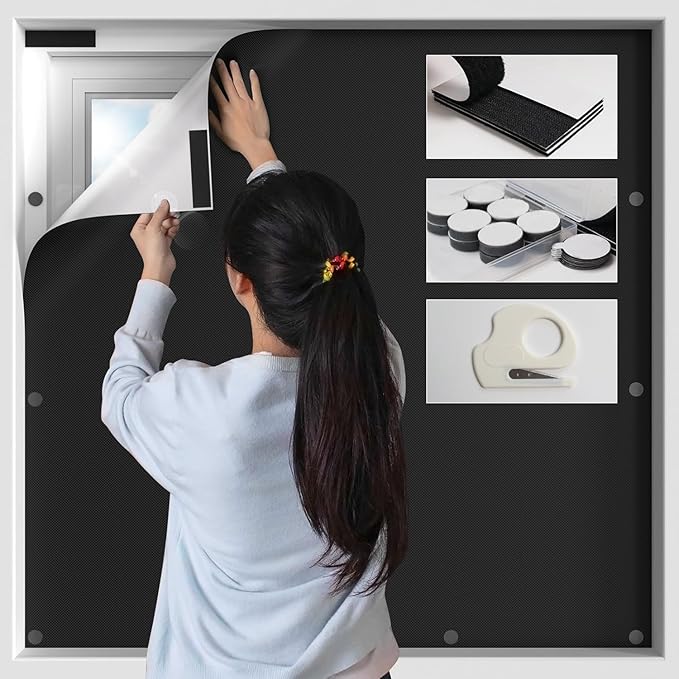 BKSAI 100% Blackout Curtains for Bedroom, Magnetic Portable Blackout Shades for by BKSAI