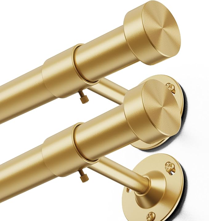 YaFex 2 Pack Heavy Duty Curtain Rods 32-90 Inch, 1 Inch Adjustable Gold Curtain by YaFex