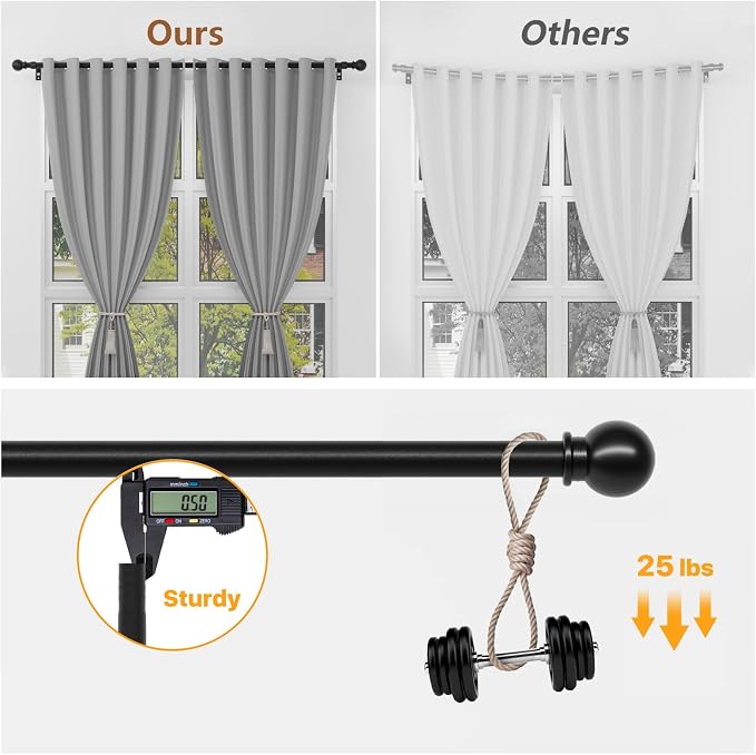 Curtain Rods for Windows 48 to 88, Heavy Duty 5/8 Diameter Curtain Rod Set - Image 3