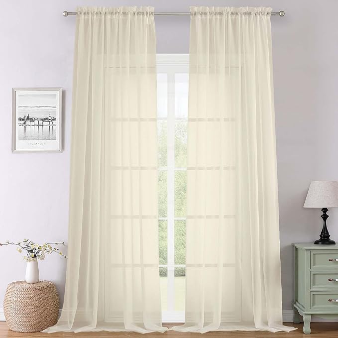 Lecloud Cream Sheer Curtains 120 Inches Long 2 Pcs, Rod Pockets Voile Living by Lecloud