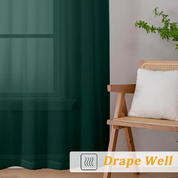 Gwine Hunter Green Sheer Curtains 96 Inches Long 2 Panels, Elegant Window - Image 6