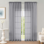 OWENIE Grey Sheer Curtain 90 Inches Long 2 Panels Set, Solid Filmy Drapes by OWENIE