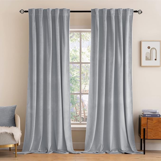 MIULEE Greyish White Velvet Curtains 84 inches 2 Panels by MIULEE