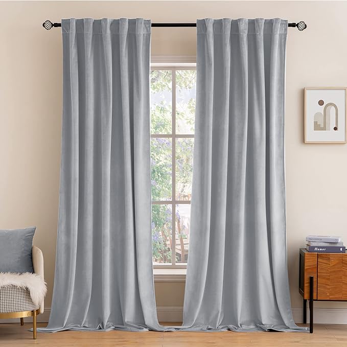MIULEE Greyish White Velvet Curtains 90 inches 2 Panels by MIULEE