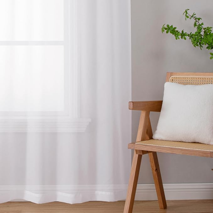 Lecloud Sheer Curtain Panels Set 96" Inches Long, Solid Voile Light Filtering - Image 8