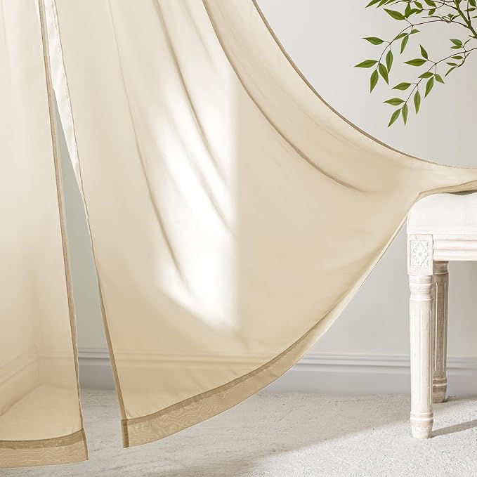 MIULEE Cream Sheer Curtains 72 Inches Long, 4 Panels Set, Light Filtering Rod - Image 6