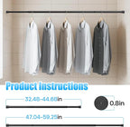 AIZESI 2pcs Adjustable Curtain Rod No Drilling Black Spring Tension Rod - Image 3