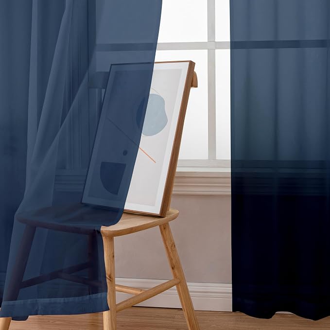 Simplebrand Blue Sheer Curtains 84 Inches Long, Light Filtering Rod Pocket - Image 2