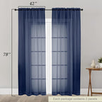 Navy Blue Sheer Curtain for Bedroom Living Room 78 Inches Long 2 Panels Set - Image 2