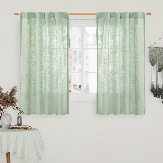 LAMIT 54 Inch Semi Sheer Window Linen Curtains, Light Filtering Panels Back Tab by LAMIT
