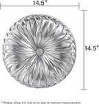 HIG Set of 2 Handcrafted Silver Ruched Round Throw Pillows – 14.5’’ Metallic - Image 5
