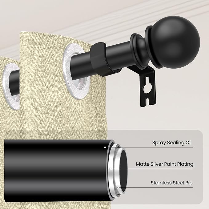 Curtain Rods for Windows 28 to 48 Inch, 2 Pack 5/8'' Diameter Heavy Duty Metal - Image 2