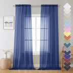 Lecloud Royal Blue Sheer Curtains 96 Inches Long 2 Panels, Farmhouse Voile by Lecloud