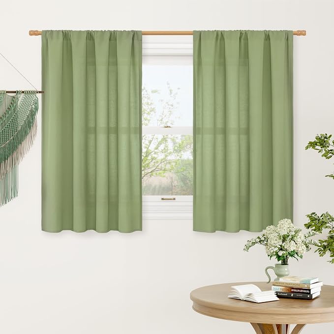 LAMIT Bedroom Linen Curtains 48 Inch Length 2 Panels, Soft Faux Linen Light by LAMIT