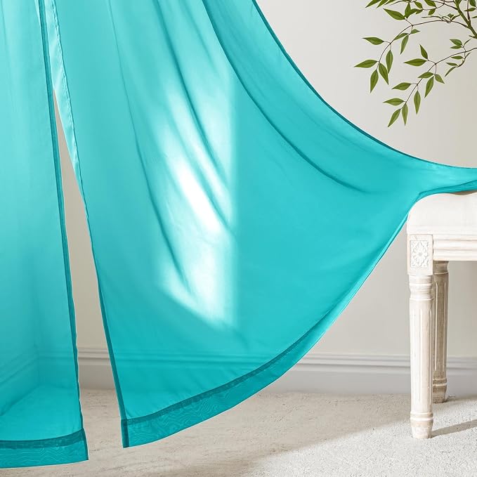 MIULEE Turquoise Sheer Curtains 108 Inches Long, 4 Panels Set, Light Filtering - Image 6