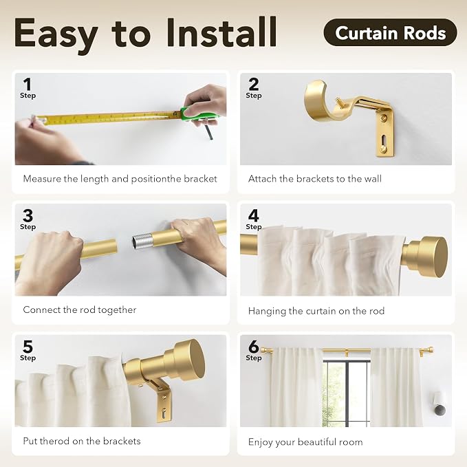 IFELS Heavy Duty Curtain Rods for Windows 72 to 144 Inch, 1 Inch Adjustable - Image 8
