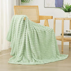 Cream Green Fleece Throw Blanket 60”×80” by linecooo