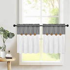 Boho Kitchen Curtains 24 Inch Length, Farmhouse Cotton Linen Tier Curtain - Image 2