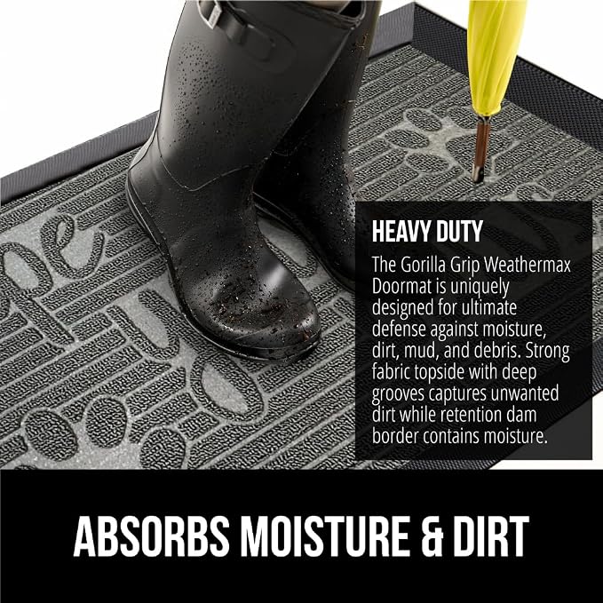 GORILLA GRIP 100% Waterproof All-Season WeatherMAX Doormat US Designed Natural - Image 5
