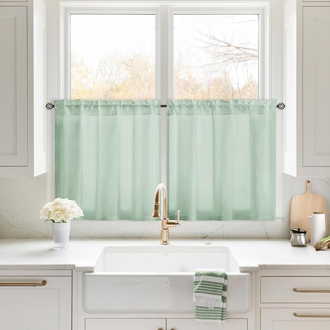 HOMEIDEAS Non-See-Through Sage Green Privacy Sheer Curtains, 30 X 24 Inches by HOMEIDEAS