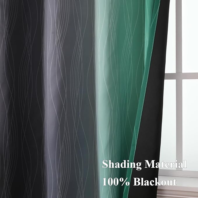 Estelar Textiler Green and Black Ombre Blackout Curtains 54 Inch Length - Image 5