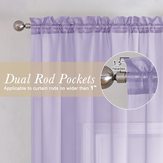 Lecloud Lavender Sheer Curtains 78 Inches Long 2 Panels Set, Light Filtering - Image 4