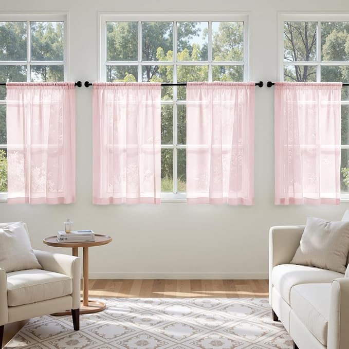 MIULEE Blush Pink Sheer Curtains 63 Inches Long, 4 Panels Set, Light Filtering - Image 4