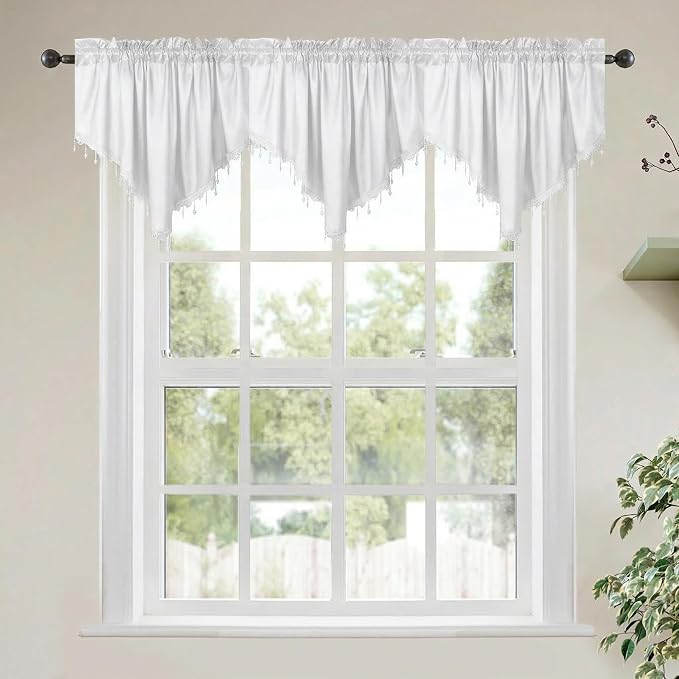 Molaxhome Swag Curtain 51 inch Length Rod Pocket Scalloped Curtain Valance by Molaxhome