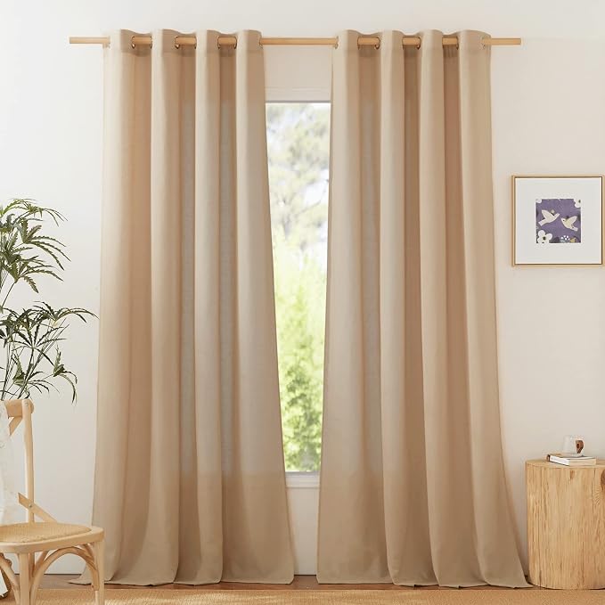 NICETOWN Linen Flax Semi Sheer Curtains 94" Length, Grommet Window Treatments by NICETOWN