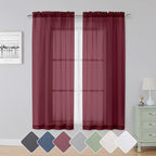 Simplebrand Red Sheer Curtains 63 Inch Length 2 Panels, Rod Pocket Solid Color by Simplebrand