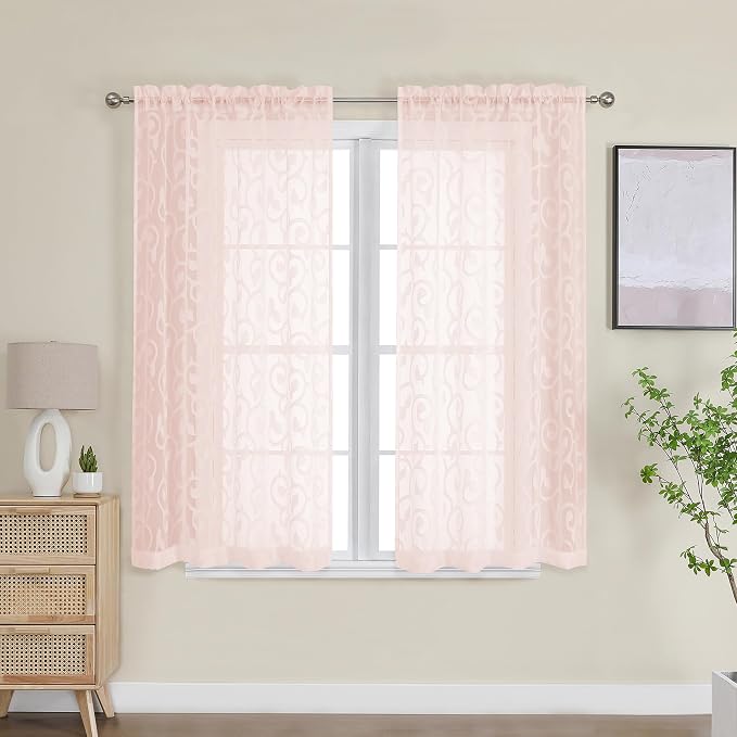 OWENIE Furman Sheer Curtains 54 Inch Length 2 Panels Set, Airy Jacquard Clip - Image 2