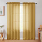 Gold Sheer Curtain for Bedroom Living Room 72 Inches Long 2 Panels Set by WelvetBLK